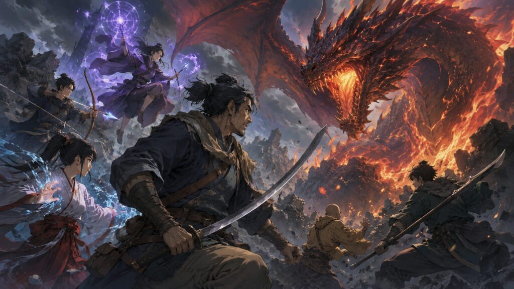 アニメ異世界おじさんの最終回で描かれる魔炎竜編をイメージしたファンタジーバトル