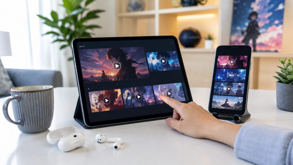 BLACK TORCHの配信サービスをタブレットとスマホで比較するイメージ