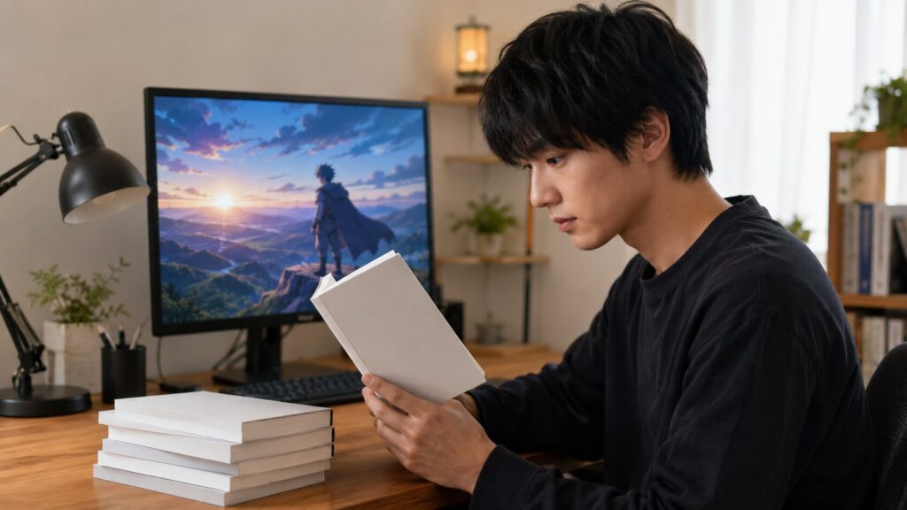 アニメの続きを原作漫画で確認する日本人男性