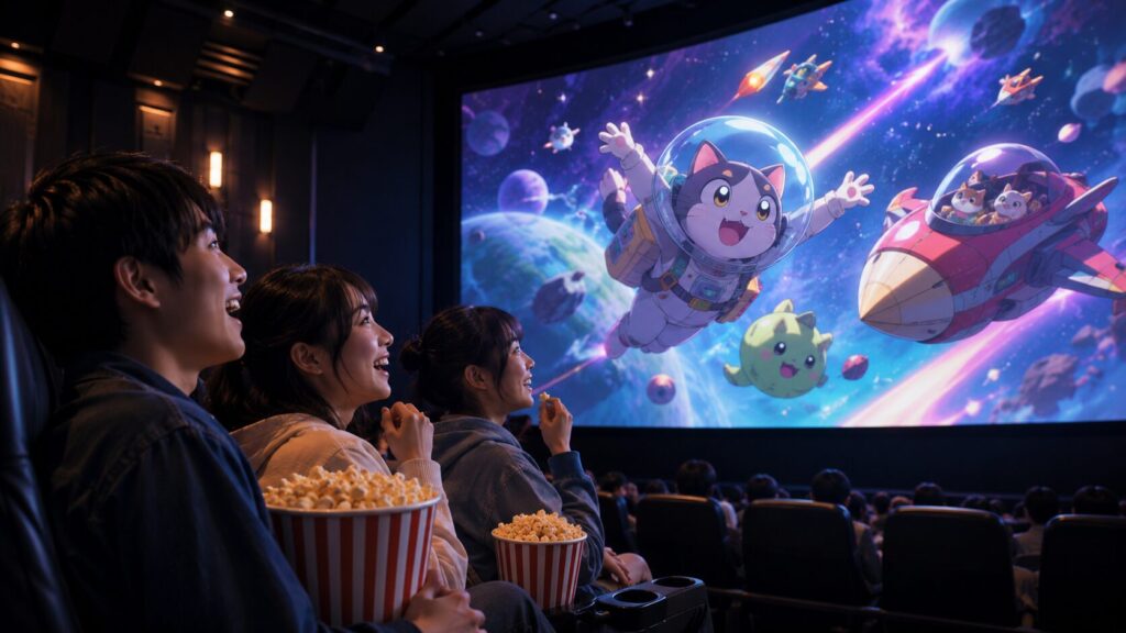 ケロロ軍曹の新劇場版を映画館で楽しむ日本人観客