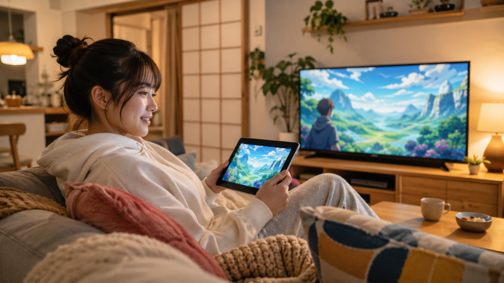 動画配信サービスでアニメを楽しむ日本人女性