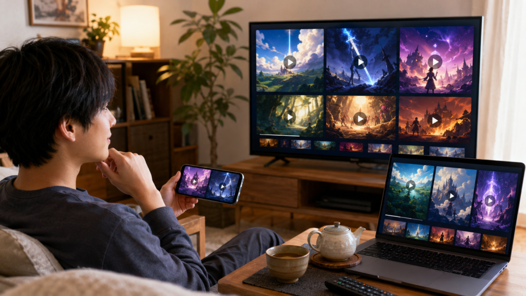 Fateアニメの配信先をテレビやパソコン、スマホで比較する日本人男性