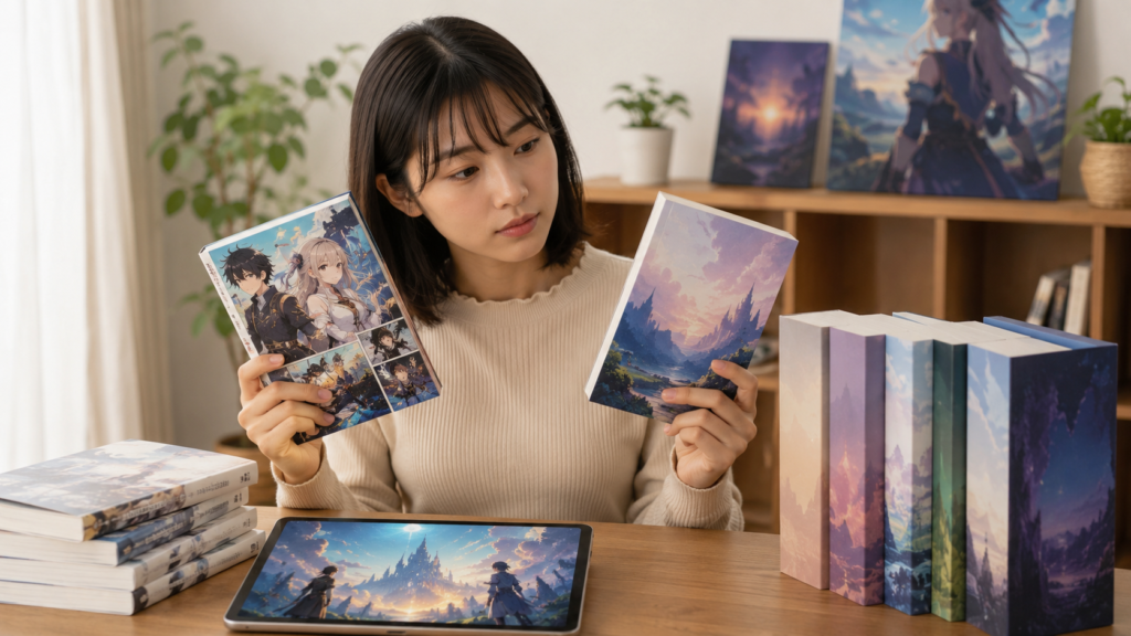 モブせかのアニメの続きとして漫画と小説を比較する日本人女性