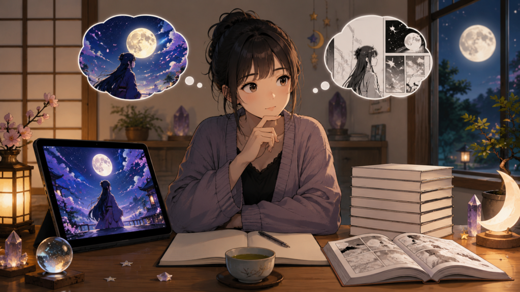 セーラームーンのアニメと原作漫画の違いを見比べる女性