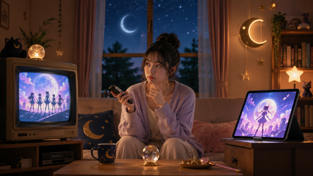 セーラームーンのアニメを旧作とCrystalのどちらから見るか迷う女性
