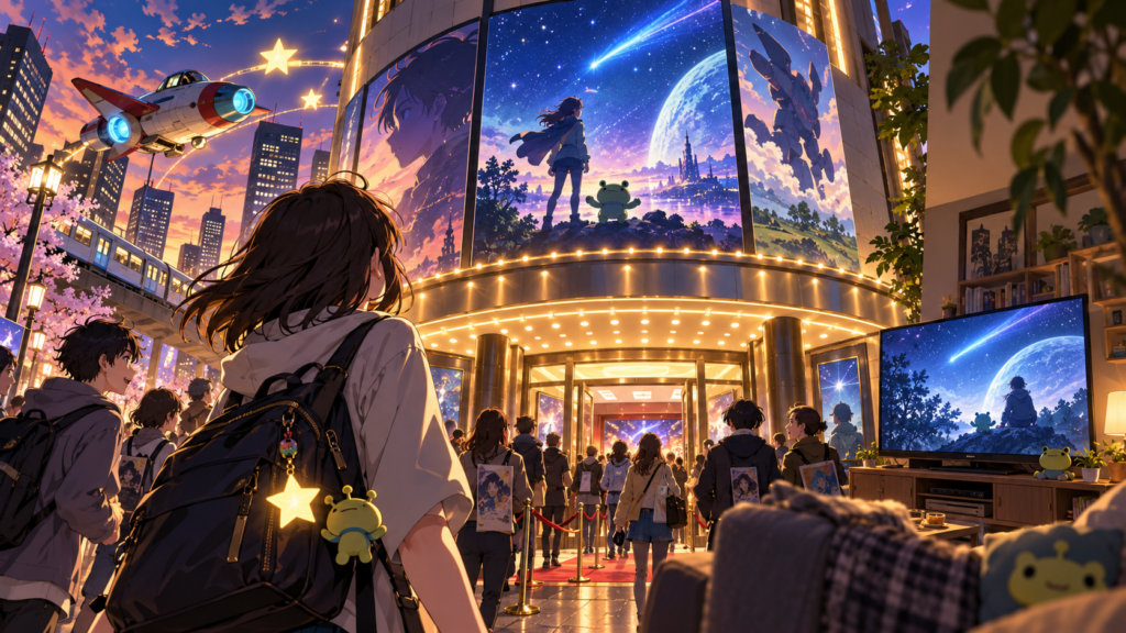 ケロロ軍曹の新劇場版と新TVアニメ始動をイメージした映画館の観客