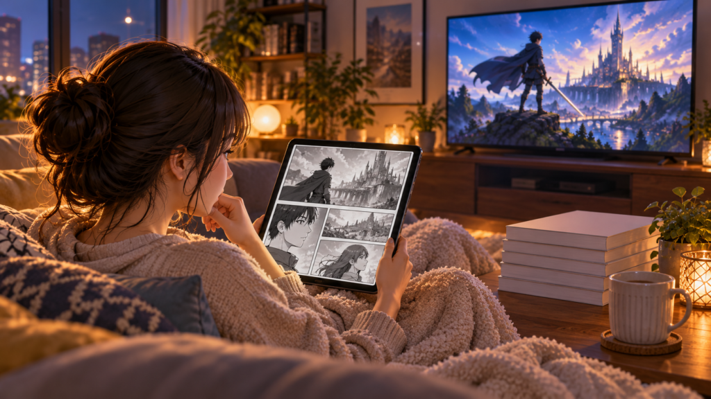アニメ2期を見たあと原作漫画の続きを読む日本人女性