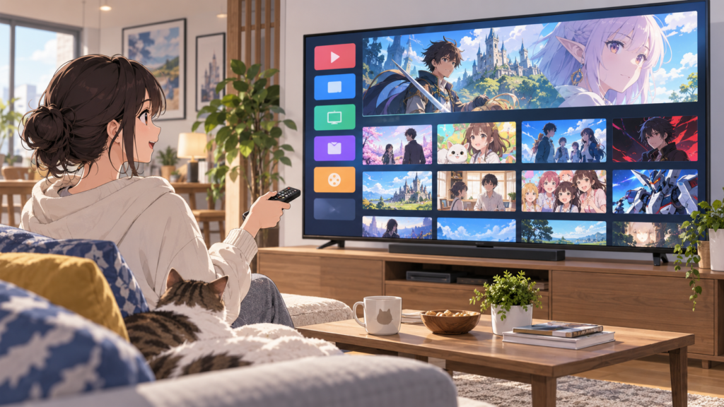 動画配信サービスでアニメを探す日本人女性のイメージ